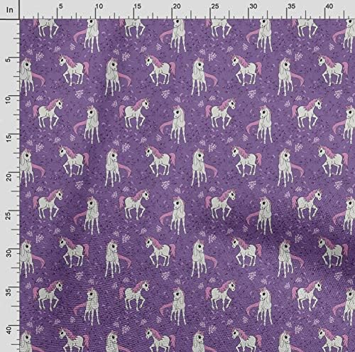 Soimoi ljubičasta pamučna platnena tkanina Unicorn & amp; Floral Print Fabric by the Yard 56 inch Wide