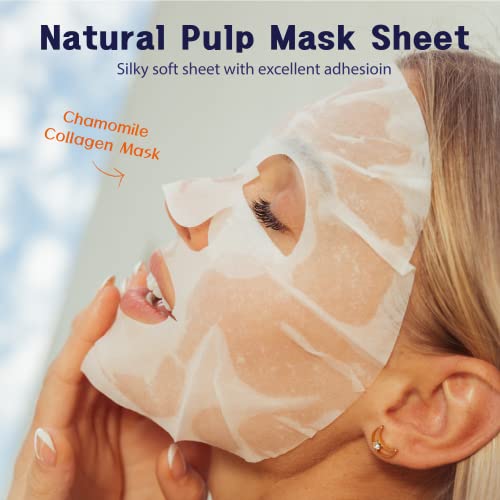 PUREDERM Chamomile Collagen Mask - easy sheet type Korean beauty essence mask-ekstrakti kamilice, kolagen i vitamin E koji pomažu u pročišćavanju i umirivanju kože, a prirodni pulpni materijali sadrže vlagu koja pomaže u isporuci aktivnih sastojaka na kožu.