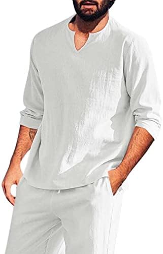 Muški ljetni joga V izrez majica Casual pamučna posteljina Henley set za muškarce dugih rukava od punog rukava