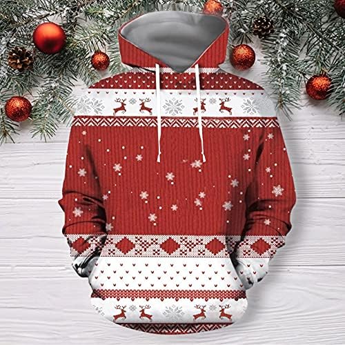XZHDD božićne dukseve za muške, jeseni zimski 3D digitalni Xmas Reindeer Snowman Print s kapuljačom Ležerne prilike pulover Lagana jakna Prednja plačka za patch džep u obliku manžete Podesiva manžeta