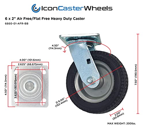 IconCasterWheels 6 x 2 Bez zraka / ravna free industrijski okretni kotač | Gornja ploča 4 x 4,5 | Bez označavajući