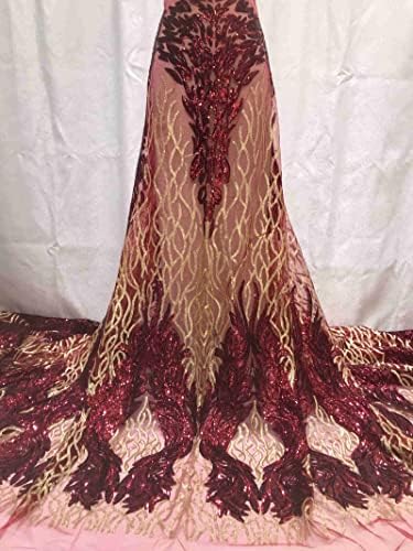 Nigerijske čipkaste tkanine sa šljokicama po dvorištima zlatna crvena crna jednostrana princeza haljina