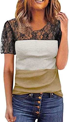 Majice na plaži za žene 2023 Čipka s kratkim rukavima Splici vrat na vratu Plus-size tenkovi za radne odjeće za žene