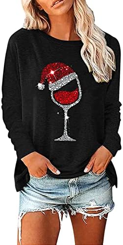 Žene dukseri za babydoll loos fit božićni džemperi casual visokog niskog pepu pulover Glitter Wine stakla