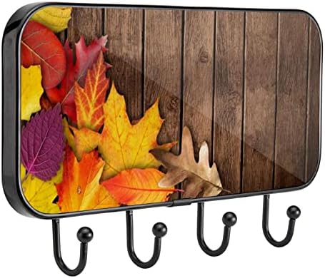 Vioqxi Zidni nosač sa 4 kuka, ručno crtano jesenje lišće uzorak samoljepljivih kuka za viseće kaput, tipke, ručnici, torba, šešir, torbica, šal