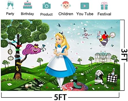 WANNHSZF Cartoon princeza pozadina potrepštine za rođendanske zabave 5x3ft Alice u zemlji čuda foto pozadine Alice tema Baby tuš baner za rođendansku tortu dekoracija stola
