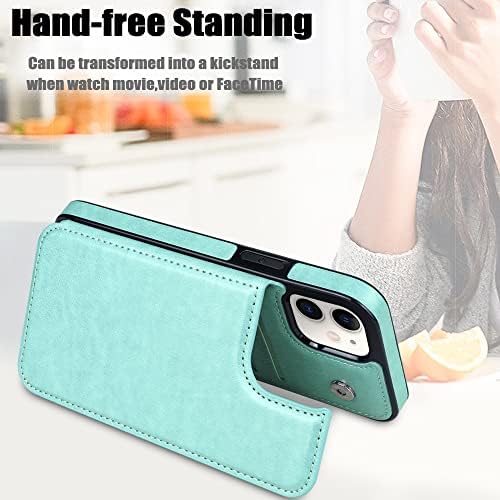 MMHUO za iPhone 12 Mini Case Wallet Magnetic Back Flip Case For iPhone 12 Mini Case for women with Card Holder Protective Case Phone Case for iPhone 12 Mini, Mint
