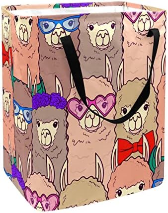 Cartoon Hipster Alpaca Lamas Faces Print sklopiva korpa za veš, 60L vodootporne korpe za veš kanta za veš