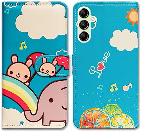Bcov Galaxy A14 5G futrola, slatka Elephant Rainbow kožna futrola za telefon poklopac novčanika sa držačem
