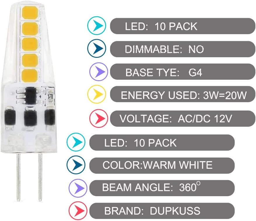 DOPKUSS G4 LED sijalica Bi-Pin baza AC 12V 24V G4 LED sijalica 2W 20w zamjena halogena 2700k topla bijela prašina otporna na udarce