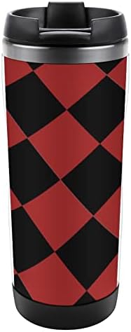 Crveni i crne kvadrate putuju krigle za kafu sa izoliranim čašama od nehrđajućeg čelika dvostruka zidna boca