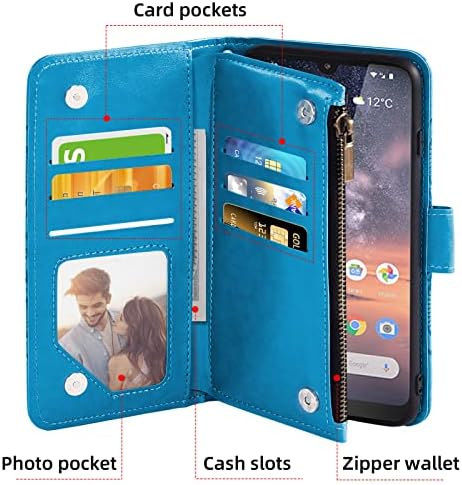 Asuwish futrola za telefon Nokia C200 Navlaka za novčanik sa zaštitom ekrana od kaljenog stakla i postoljem držača kreditne kartice od cvjetne kože Folio torbica dodatna oprema za ćelije N151DL C 200 200C 4G Žene Muškarci plava