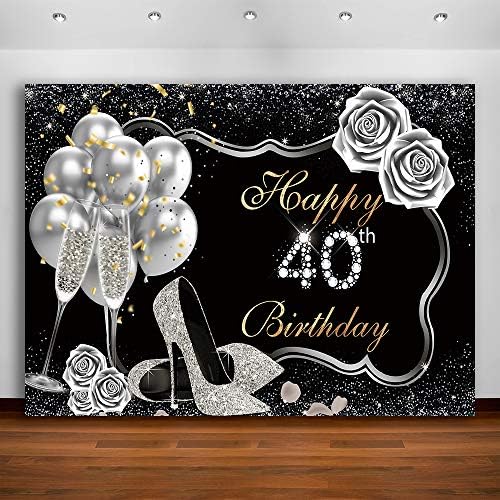 Crefelimas crna i srebrna 40. rođendan pozadina visoke pete Rose hretan rođendan djevojke 40. Party Dekoracije
