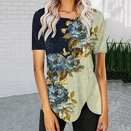 Ljetne bluze za žene grafički štampane labave kratke rukave Crew Neck Fit T Shirts Floral Tunic Tops