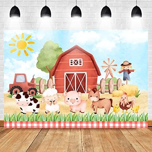 Mocsicka Farm rođendan pozadina Cartoon Red Barn Domaće životinje rođendan dekoracije pozadina za dječake