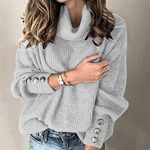 Duge rukave potkošulje za žene dame modni jednobojni džemper Tops Turtleneck Dugi rukav dugmad jesen