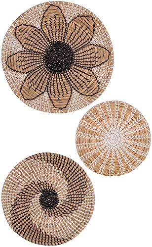 Zidna korpa dekor veće veličine suncokret ručno rađena okrugla tkana prirodna morska trava zidne korpe Set
