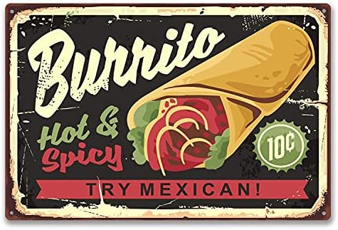 Jiankun Retro zidni dekor znakovi Tin znak 12 x 8 inčni burrito vintage Restoran Potpiši meksički znak za