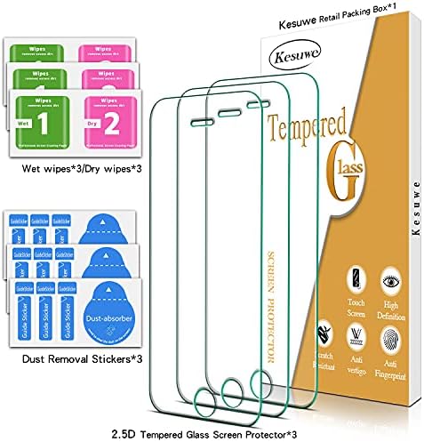 Kesuwe [3-Pack] zaštitnik ekrana za Apple iPhone SE , 5, 5S, 5C, kaljeno staklo, protiv ogrebotina, bez mjehurića, 9h tvrdoća, pogodna za futrole