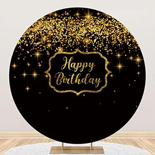 Yeele 6.5x6.5ft Rođendanska zabava okrugli Backdrop Cover crna i Zlatna Glitter Sretan rođendan fotografija