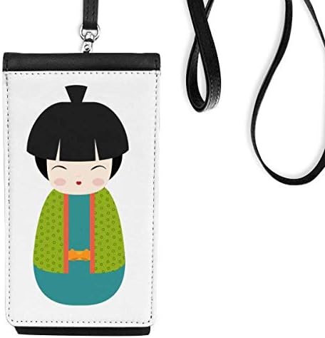 Zelena kimono lutka Art Japan Telefon novčanik torbica Viseća mobilne torbice Crni džep