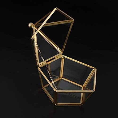 Beaae Glass Vintage nakit, Zlatni geometrijski nakit za održavanje prstena Organizer organizator Dekorativne kutije Staklo za skladištenje sitnica na minđušenju, 12x12x12cm