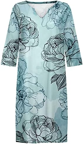 IcoDod haljina ženska 2023 ljetna casual retro cvijeća print v vrat pamuk Srednja duljina kratkih rukava za žene za žene