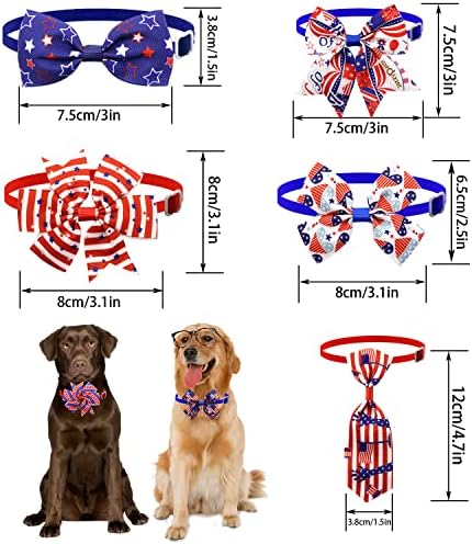 Sinling 25 komada Patriotske pse sa 5 vrsta dizajna US Dnevni dan Nezavisnosti Mačja kravata Podesivi pribor za ogrlice za pse za male srednje kućne ljubimce