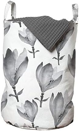 Ambesonne cvjetna torba za veš, ručno farbanje u Akvarelnom stilu sive boje krhko cvijeće Flora, korpa za korpe sa ručkama zatvaranje Vezica za veš, 13 x 19, siva Blijedosiva Bijela