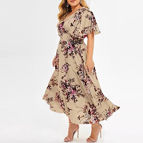Ljetna haljina za žene 2023. Plus veličine modne dame cvjetno tiskane s kratkim rukavima s kratkim rukavima V-izrez