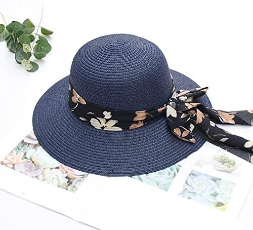 Žene Bowknot Bowler Hat Ljeto Široka BRIM Sunčana slamka na plaži Sklopivi dame šešira Breaahble Lightweight
