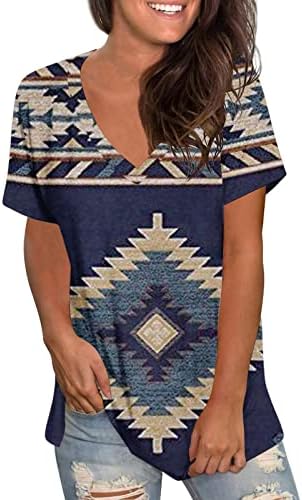 Ženski ljetni Aztec vrhovi zapadnog etničkog stila Geometrijske majice s kratkim rukavima V izrez labave
