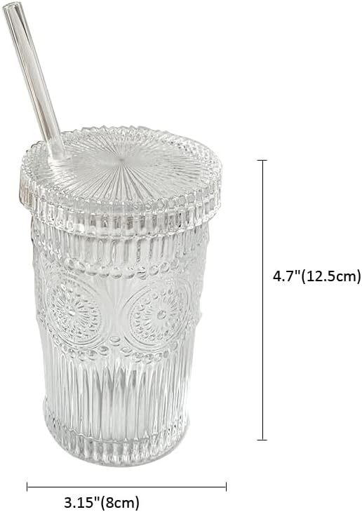 Lioong Crystal Vintage Art Glass Cup sok boce Set 2, Mason Jar sa usne i slame, širok usta vode za piće