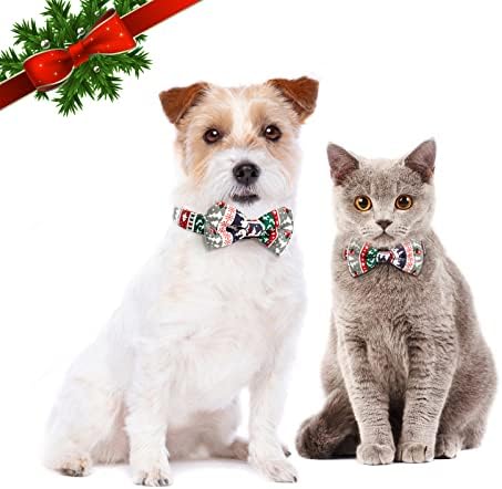 Božićni luk ovratnik za pse, vaurs Podesivi pas mačji ovratnik i kravata, izdržljiva kopča svjetlo ovratnik