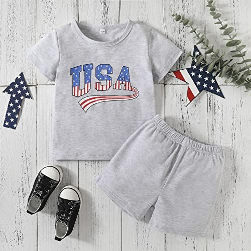 Toddler Baby 4 jula Dječak Djevojka Outfit Ljetne prevelikeh / majice + kratke američke zastave koja odgovara