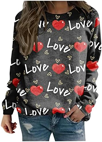 Sretan zaljubljeni košulje za Valentinovo na vrhu vrata dugih rukava duge rukave vole srčane grafičke majice
