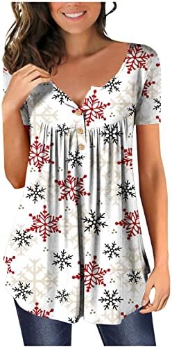 XipCokm ženske božićne majice cvjetno tiskovina V izrez Tunic vrhovi Ljetni kratki rukav bluza majica pulover
