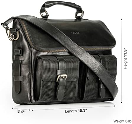 VELEZ kožna messenger torba od punog zrna za muškarce-15 Crna aktovka za Laptop