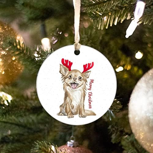 Pas sa rogovima Božić tree Ornament 3 inč, Sretan Božić pas keramički Ornament, ljubimac sa rogovima Božićni