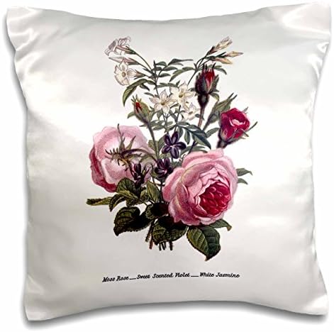 3Droza Vintage Moss Rose Sweet Mirisna ljubičasta jasmin cvijeće u ružičastoj i bijeloj jastuci, 16 x 16