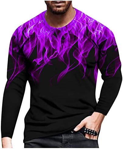 Štampani pulover za muškarce, Burning Flame fire štampani Duks Dugi rukav osnovna majica Casual Top
