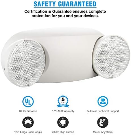 ExitLux 2 pakovanje bijele LED svjetla hitne pomoći s sigurnosnim kopijama baterije, dva glava podesiva u hitnim službama za hitne slučajeve-vatrootporna materijala-hitna rasvjeta / hitna svjetla do kuće.