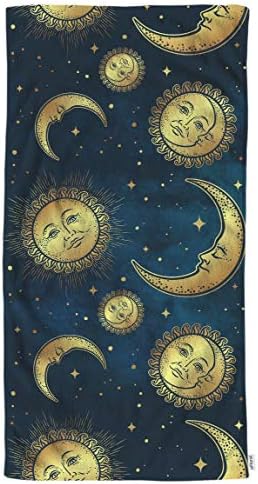 Poloralni zlatni nebeski ručni ručnici pamučni pervisi, boho chic mjesec sunce i zvijezde preko plavog noćnog