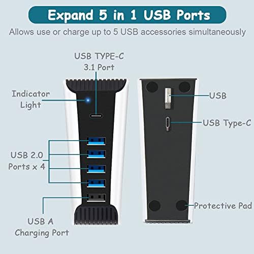 Megadream 5 Port USB Hub za PS5 dodatna oprema, USB punjač za proširenje velike brzine USB Adapter USB Extender