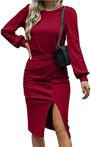 Pogrebne haljine za žene 2023, modna čvrsta boja okrugli vrat struk s dugim rukavima od proreza s dugim rukavima haljina na otvorenom odjeća