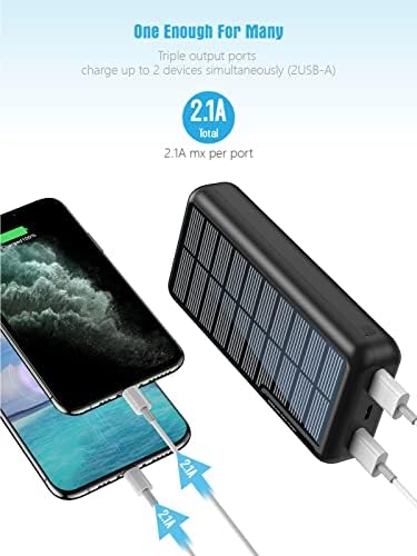 MINRISE prijenosni punjač 30000mAh , Power Bank solarni Punjač sa 2 USB izlaza i USB-C, eksterni baterijski