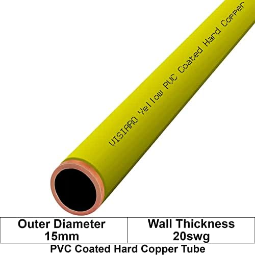Visiaro žuta PVC tvrda kopna cijev, 1MTR, vanjski dia 15 mm, debljina zida 20 SWG, 1,5 mm PVC premaz, pakovanje