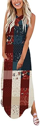 4. jula Maxi haljina za žene Ležerna ljetna boemska haljina sa zastavom SAD-a bez rukava s Halterom vrat