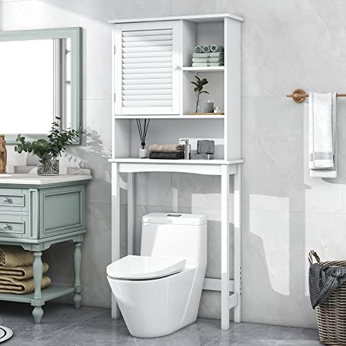 Merax, bijelo kupatilo preko toaletnog ormara s podesivom policom, stalak za skladištenje, vrata zatvarača,