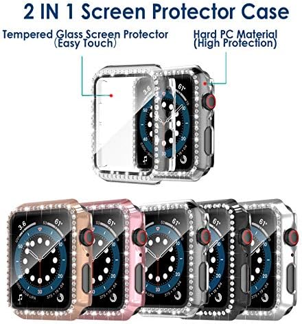 Simpeak 5MM Bling Hard Case Ugrađen zaštitnik stakla kompatibilan sa Apple Watch series 6 SE 5 4, puni kristali